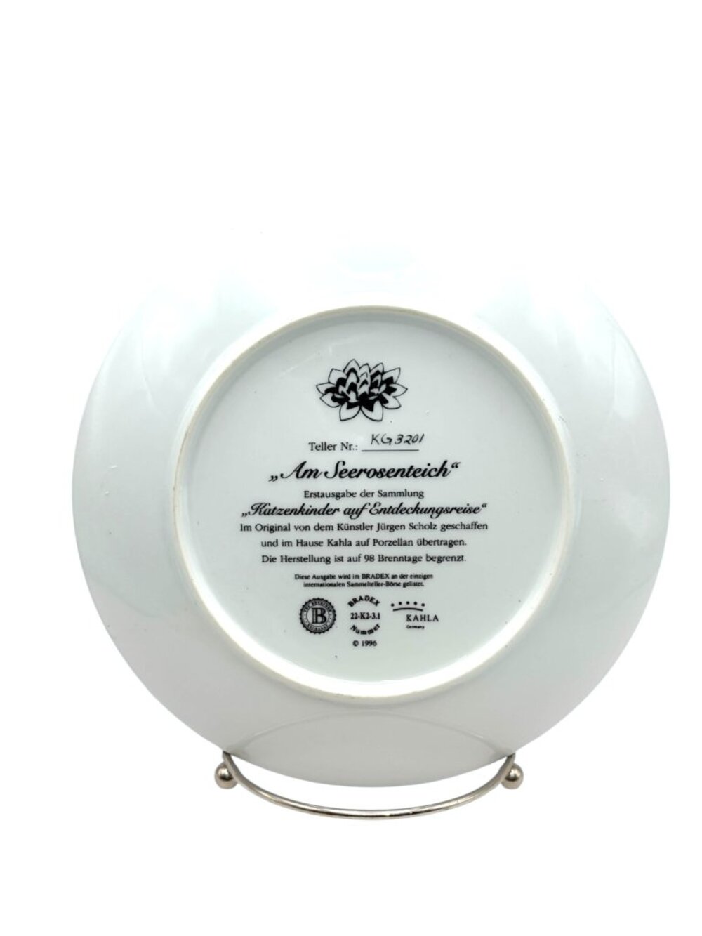 VTG 1996 Bradex Kahla Germany “Am Seerosenteich” Kitten Collector Plate Jürgen - Picture 6 of 8